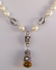 Indicolite Tourmaline chain & Tahitian South Seas Pearl with 22kt gold vermeil fleur de lis details necklace | High Roller Collection | Schaef Designs Fine Jewelry San Diego, CA 