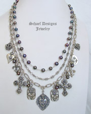 Schaef Designs Peacock Pearl & Sterling Silver Figaro Chain & Charm Necklace | New Mexico 