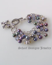 Schaef Designs tanzanite mystic quartz, freshwater peacock pearl, 24kt gold vermeil & sterling silver figaro chain multi strand bracelet | New Mexico 
