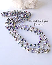Schaef Designs tanzanite mystic quartz ,peacock freshwater pearl, & sterling silver figaro chain signature designer suite of necklaces | 3 necklaces |  New Mexico