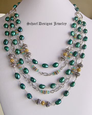  Schaef Designs designer freshwater teal pearls, apatite, & sterling silver figaro chain bib necklace with gold vermeil accents | artisan handcrafted upscale online jewelry gallery boutique | Schaef Designs Gemstone & pearl Jewerly | Signature Collection | San Diego, CA 