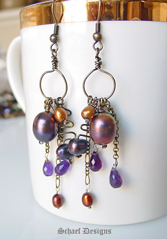 Schaef Designs Bronze Pearl Amethyst artisan handcrafted earrings | New Mexico 