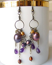 Bronze Pearl Amethyst artisan handcrafted earrings | Schaef Designs gemstone jewelry | online jewelry boutique | San Diego, CA 