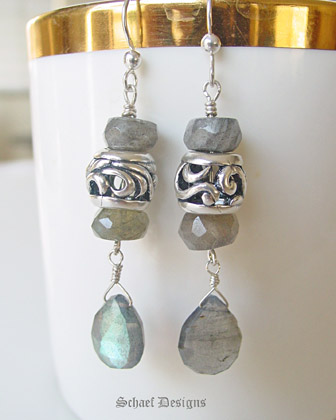 Blue Flash Labradorite and pandora styled silver earrings | Sterling Silver | Luxe Gemstone Dangle Earrings