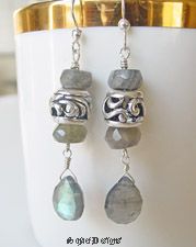 Labradorite and Sterling Silver Pandora Style Bead Dangle Earrings | Renassaince Collection | Gemstone Jewelry