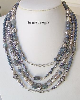 Schaef Designs Kyanite pearl & sterling silver multi strand designer necklace | New Mexico