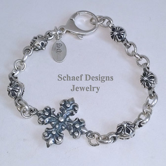 Schaef Designs solid sterling silver rosette link cross bracelet unisex| New Mexico 