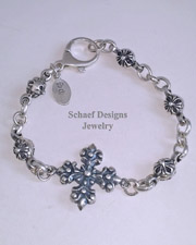  Unisex sterling silver solid rosette and link cross chain bracelet | Schaef Designs | Raymond Coriz Navajo Sterling Silver Cross Cuff Unisex Bracelet | Schaef Designs | Arizona  