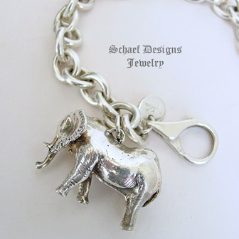 Susan Cummings Endangered Species African animal sterling silver RARE elephant charm bracelet | Schaef Designs | New Mexico 