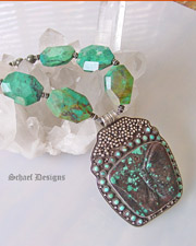 Butterfly Totem Animal Necklace | Chrysocolla Nugget Necklace with Carved Turquoise Butterfly Tibetan Pendant