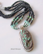 Lizard Totem Necklace | Jet, Apatite, Pyrite, & Turquoise Necklace with Tibetan Carved Turquoise Lizard Pendant