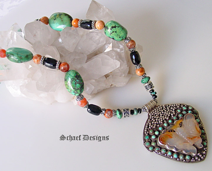 Turquoise, Black Onyx, Crabfire Agate, & Sterling Silver Butterfly Totem Necklace | Schaef Designs Jewelry