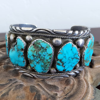 JW 9 Stone Turquoise & Sterling Silver Native American Cuff Bracelet | Schaef Designs | Arizona 