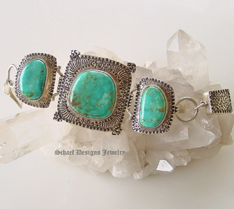 David Troutman Large blue turquoise stamped silver bracelet | online jewelry boutique | Schaef Designs Southwestern Turquoise Jewelry | San Diego CA 