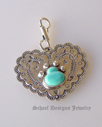 Schaef Designs Pet Jewelry | Turquoise Dog Bone & Sterling Silver dog tag pendant | Schaef Designs artisan handcrafted pet lovers Jewelry | New Mexico 