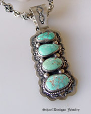 Blue Carico Lake Turquoise on stamped sterling silver pendant | Native Amercian artist signed Online Upscale Turquoise Jewelry boutique | Schaef Designs Turquoise  Jewelry | San Diego CA