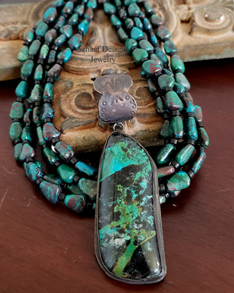 Schaef Designs Chrysocolla in Black Sterling Silver Pendant & Bail | Arizona