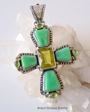  David Troutman Jewelry Chrysoprase & Lemon Citrine Cross Pendant | upscale online southwestern native american equine & gemstone jewelry gallery boutique| Schaef Designs artisan handcrafted Jewelry | San Diego CA 