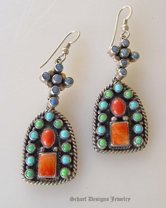 Don Lucas Multi Stone Church Dangle Earrings | Native American Jewelry | Schaef Designs Jewelry | San Diego CA