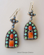 Don Lucas Multi Stone turquoise lapis coral gaspeite dangle earrings | Schaef Designs Turquoise Southwestern Jewelry |  San Diego CA 