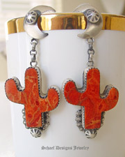 Rocki Gorman apple coral saguaro cactus earrings | galisteo collection |Schaef Designs Southwestern Jewelry | San Diego CA 