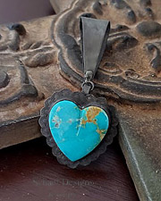 Schaef Designs Dark Blue Turquoise Heart in Black Silver Pendant | Arizona