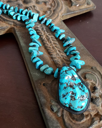 Schaef Designs Deep Blue & Black Turquoise Nugget in Black Sterling Silver Pendant | Arizona  