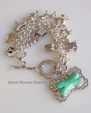 Schaef Designs Turquoise Dog Bone Westminster Dog Show sterling silver charm bracelet |  pet lovers jewelry | upscale collectible Southwestern, Native American, Equine, & turquoise jewelry gallery | Schaef Designs artisan handcrafted, southwestern & turquoise Jewelry | San Diego CA 