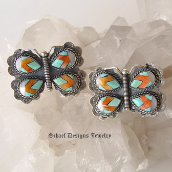 Federico Turquoise Spiny Oyster Shell & Mother of Pearl MOP Post  Earrings | Schaef Designs | New Mexico 