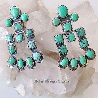 Rocki Gorman Jewelry | Sterling Silver Concho & Blue Turquoise Cross Dangle Earrings NEW | Vintage Collection | Schaef Designs Jewelry | San Diego CA 