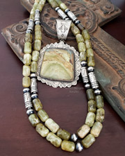 Schaef Designs Gary Green Jasper & Stamped Sterling Silver Pendant  | Arizona