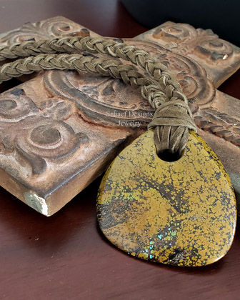 Schaef Designs Large Olive Hubei Turquoise Slab Pendant & Braided Leather Necklace Set | Arizona 