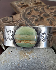 Schaef Designs Indian Paint Stone & Stamped Sterling Silver Cuff Bracelet  | Arizona