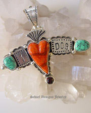 Schaef Designs Pet Jewelry | David Troutman Turquoise Apple Coral, Black onyx I LOVE Dog Sterling Silver Pin Pendant  | Schaef Designs Southwestern Turquoise pet lovers Jewelry | San Diego, CA 