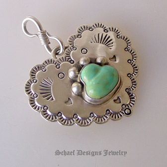 Turquoise paw print on Stamped sterling Silver Heart Dog Tag | Schaef Designs In Dog We Trust Collection | Exclusive Bobby Schaefer Designs Copywritten all rights reserved | Dog Jewelry | online pet jewelry boutique | Schaef Designs Southwestern Jewelry | New Mexico 