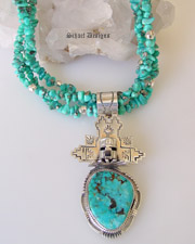 Bennie Ration Kachina Pendant on Schaef Designs Turquoise Swarovski Crystal Bling Sterling Silver Adjustable 3 strand necklace | Schaef Designs Jewelry | San Diego CA 