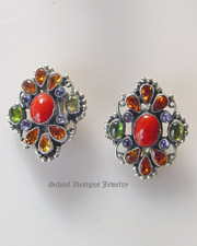 Leo Feeney Mediterranean coral peridot iolite citrine gemstone post earrings | upscale online southwestern,  turquoise, native american & equine jewelry boutique gallery | Schaef Designs artisan handcrafted Jewelry |  San Diego CA 