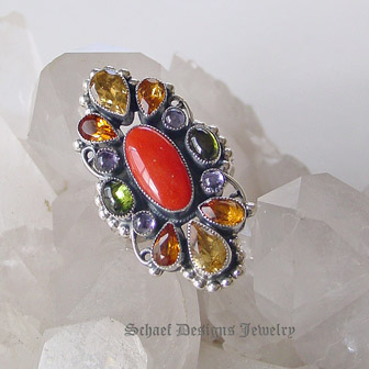Leo Feeney Mediterranean Red Coral and Gemstone Ring | upscale online  Southwestern turquoise jewelry boutique gallery | Schaef Designs artisan handcrafted Jewelry |  San Diego CA