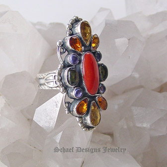 Leo Feeney Mediterranean Red Coral and Gemstone Ring | upscale online  Southwestern turquoise jewelry boutique gallery | Schaef Designs artisan handcrafted Jewelry |  San Diego CA