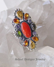 Leo Feeney Mediterranean Red Coral and Gemstone Ring | upscale online  Southwestern turquoise jewelry boutique gallery | Schaef Designs artisan handcrafted Jewelry |  San Diego CA  