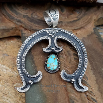 Tufa cast sterling silver Native American Pendant with Turquoise | Schaef Designs | Arizona