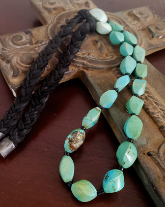 Schaef Designs spiral turquoise black braided leather necklace | Arizona