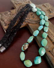 Schaef Designs Spiral Turquoise Bead & Braided Black Leather Necklace  | Arizona 