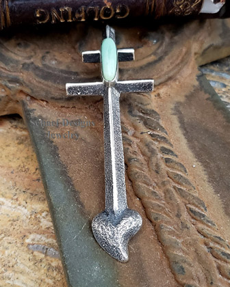 Gary Custer tufa cast sterling silver & royston turquoise dragonfly cross pendant | Arizona 