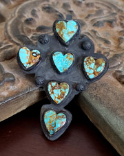 Schaef Designs Turquoise Heart Cross Black Sterling Silver Pendant | Arizona