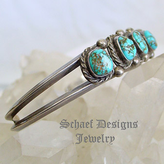 Old Pawn Native American Turquoise & Sterling Silver Row Cuff Bracelet | Schaef Designs |  New Mexico 