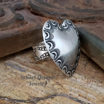 Vince Platero hand stamped sterling silver Southwestern heart adjustable ring | Schaef Designs Southwestern Jewelry | Arizona 