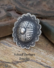  VJP Vincent Platero hand Stamped Sterling Silver repousse adjustable round Zia Ring | Schaef Designs Jewelry | Arizona