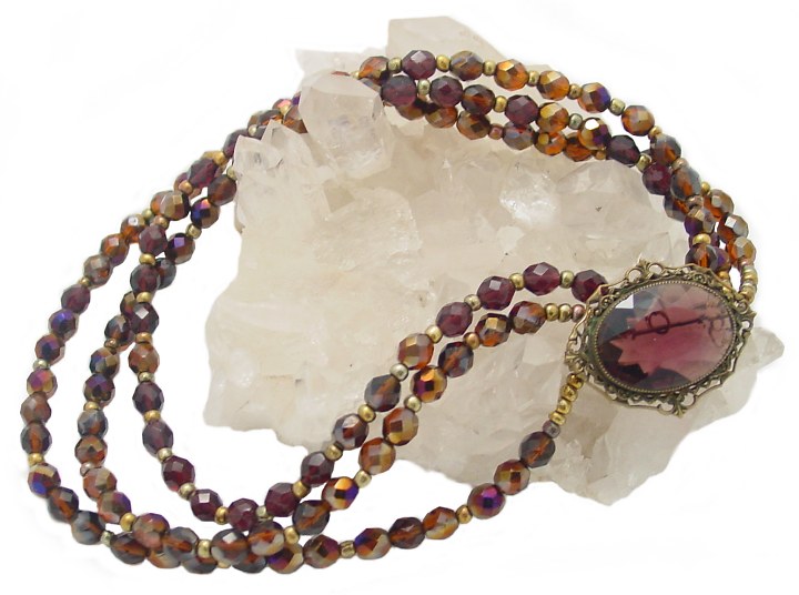 Vintage Amethyst Brooch & Czech Glass Necklace