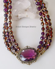 Vintage Amethyst Brooch & Czech Glass Necklace